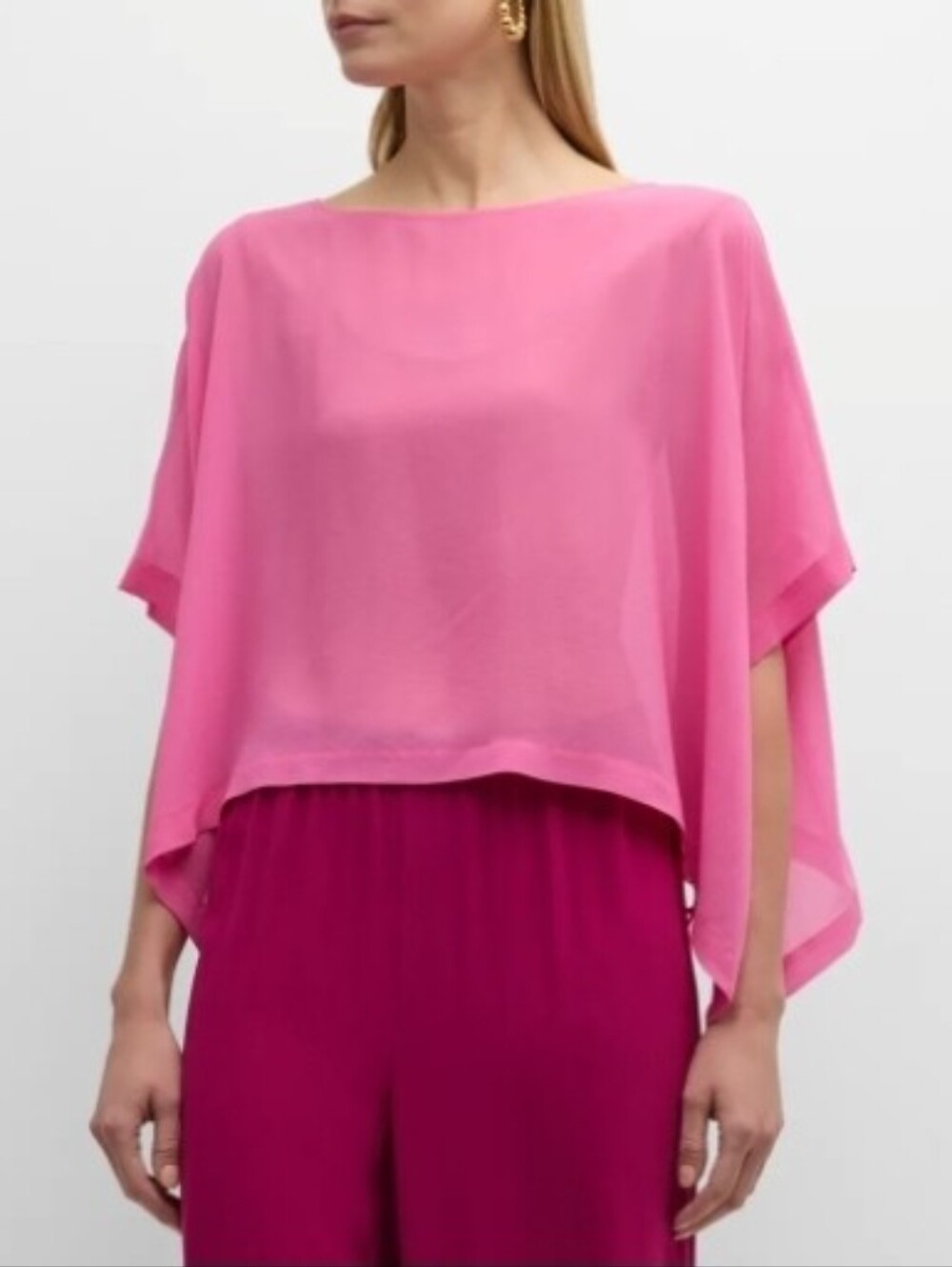 NWT EILEEN FISHER Bateau-Neck Handkerchief Georgette Poncho SZ L/XL